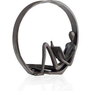 Contemporary Encircled Male & Female Reader Cast Iron Sculpture Bookend Statues